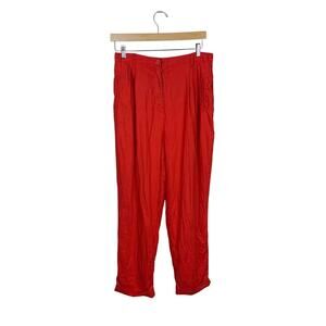 Preston & York Bright Red 100% Linen High Rise Pleated Cuffed Trousers - Size 16